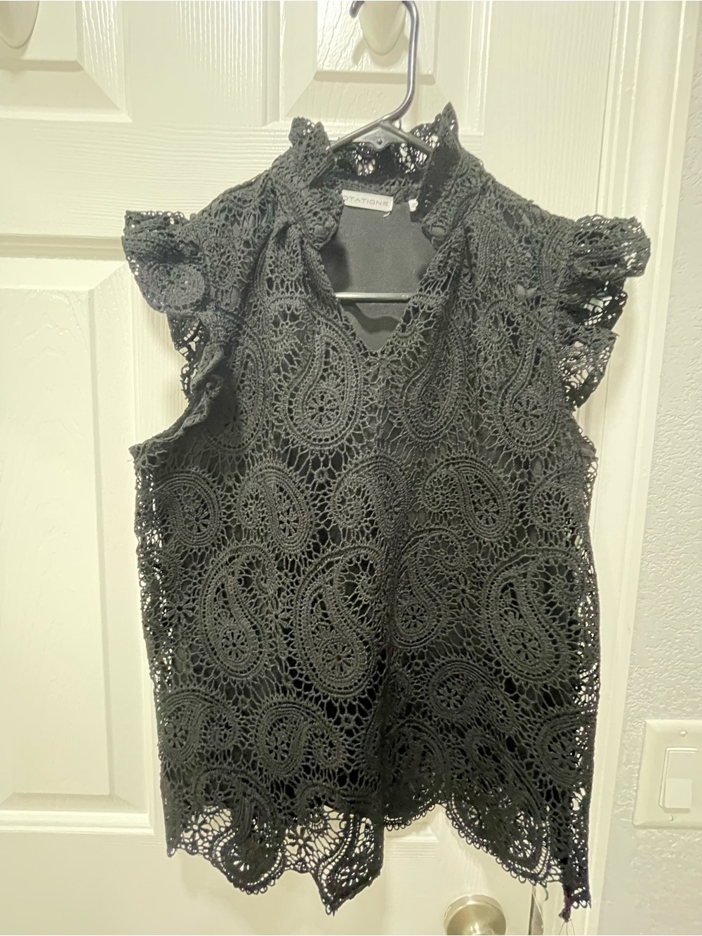 Notations Black Crochet Lace Mock Neck Camisole